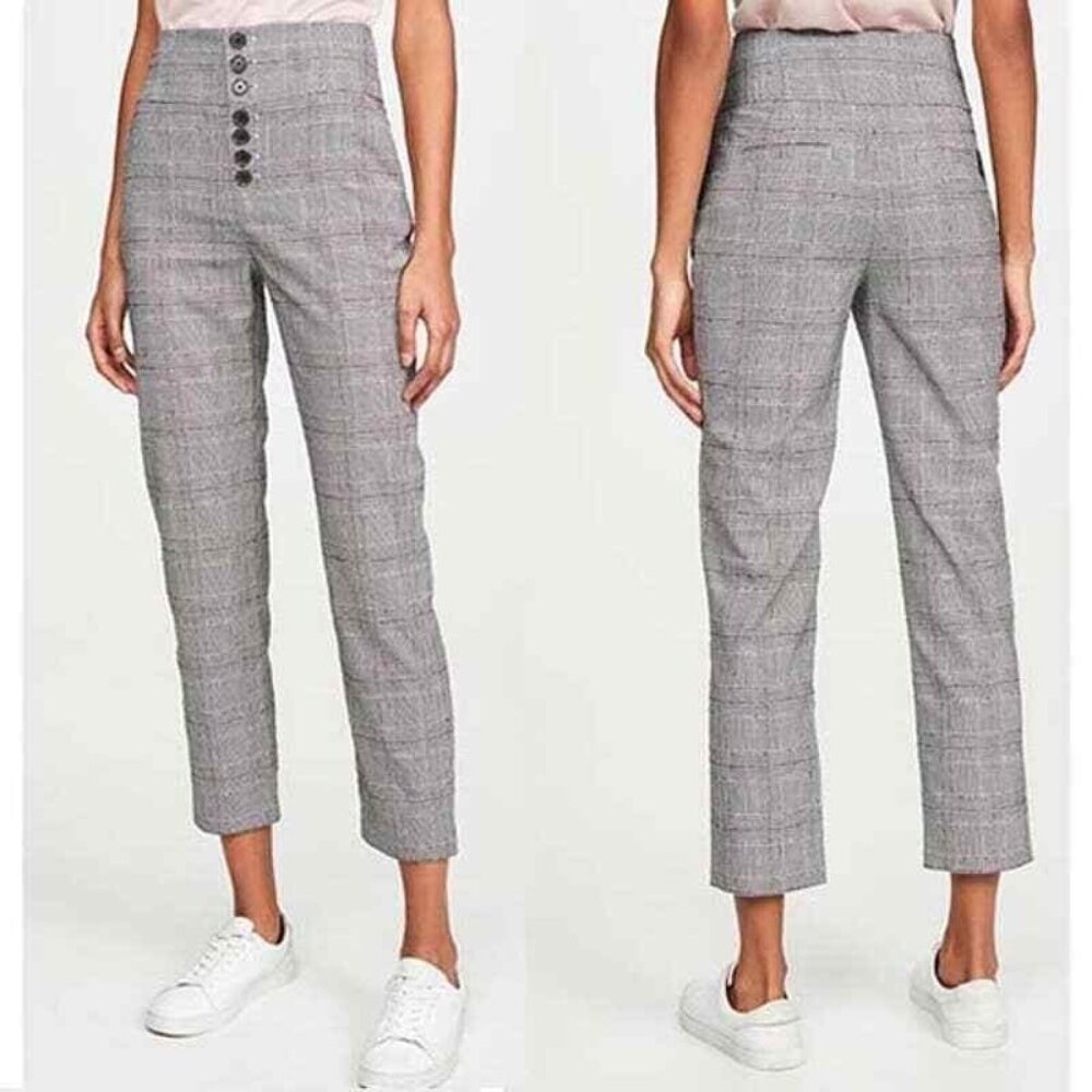JOIE Womens 12 Abony High‎ Waist Ankle Slim Houndstooth Stretch Pants Caviar